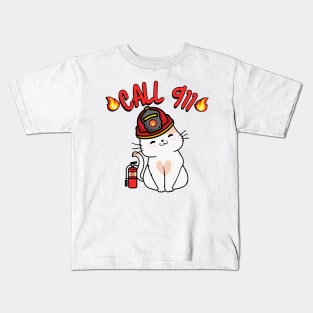 Firefighter Persian Cat Kids T-Shirt